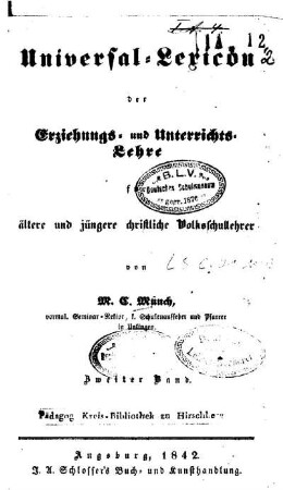 2: Universal-Lexicon der Erziehungs- und Unterrichtslehre für ältere und jüngere christliche Volksschullehrer - 2 (1842)