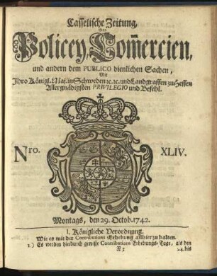 Nro. XLIV, Montags, den 29. Octob. 1742