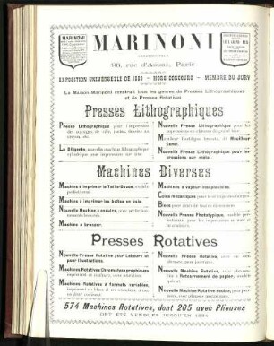 Marinoni Constructeur, Presses Lithographiques, Machines Diverses, Presses Rotatives