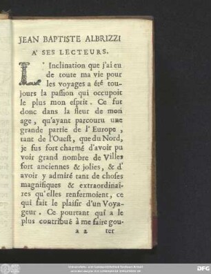 Jean Baptiste Albrizzi A' Ses Lecteurs.