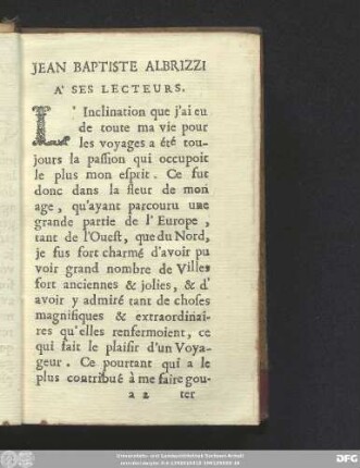 Jean Baptiste Albrizzi A' Ses Lecteurs.