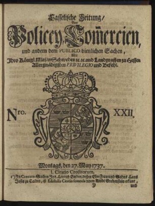 Nro. XXII, Montags, den 27. May 1737