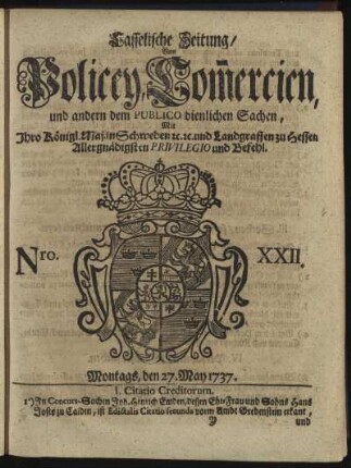 Nro. XXII, Montags, den 27. May 1737