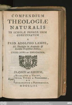 Compendium Theologiæ Naturalis In Scholæ Privatæ Usum Concinnatum