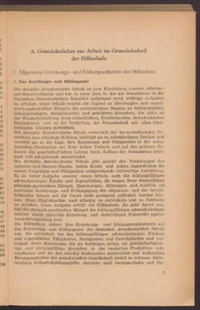 A. Grundsätzliches zur Arbeit im Grundschulteil der Hilfsschule