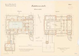 Kadettenanstalt der Garnison, Naumburg/Saale: Schwimmhalle: Grundriss Keller und Erdgeschoss 1:100