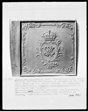 Ofen — Monogramm WL unter Krone, wohl Landgraf Wilhelm VIII. von Hessen-Kassel