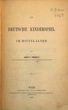 Das deutsche Kinderspiel im Mittelalter