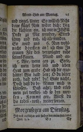 Morgensegen am Dienstag. - Abendsegen am Donnerstag.