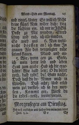 Morgensegen am Dienstag. - Abendsegen am Donnerstag.