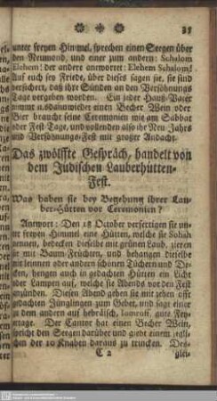 Das zwölfte Gespräch, handelt von dem Jüdischen Lauberhütten-Fest