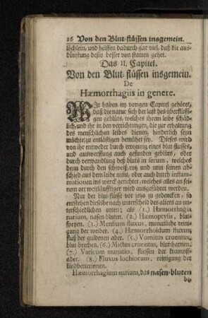 Das II. Capitel. Von den Blut-flüssen insgemein. De Hæmorrhagiis in genere.