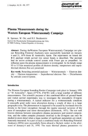 Plasma measurement during the Western Euopean winteranomaly campaign