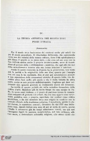IV. La teoria artistica del secolo XVIII fuori d’Italia (sommario)