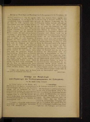 Beiträge zur Morphologie und Physiologie des Verdauungsapparates der Coleopteren.
