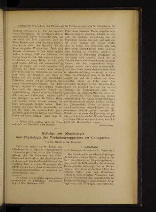 Beiträge zur Morphologie und Physiologie des Verdauungsapparates der Coleopteren.