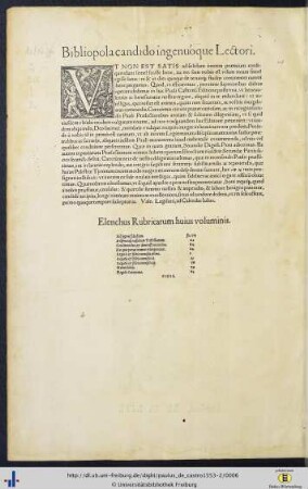 Elenchus Rubricarum huius voluminis.
