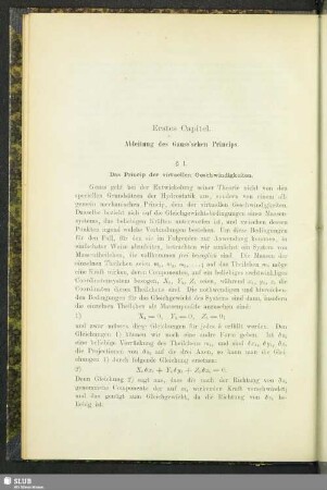 Erstes Capitel. Ableitung des Gauss´schen Princips