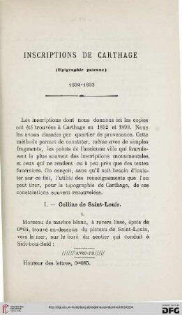 Sér. 3: Inscriptions de Carthage : (epigraphie païenne); 1892-1893