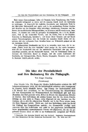 Die Idee der Persönlichkeit und ihre Bedeutung für die Pädagogik : (Fortsetzung)