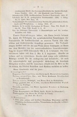 Rechenschaftsbericht für das Jahr 1850/51 von Prof. Dr. Kurr