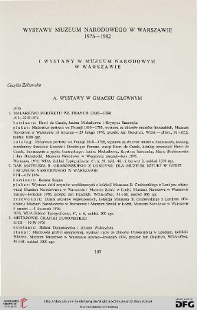 Wystawy Museum Narodowego w Warszawie 1876-1982