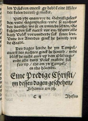 Eine Predige Christi/ yn dessen dagen geschehen ...