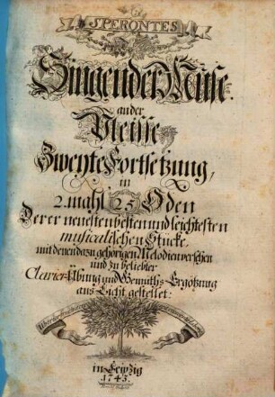 SPERONTES Singende Muse an der Pleisse in 2. mahl 50 Oden Derer neuesten und besten musicalischen Stücke, mit denen darzu gehörigen Melodien zu beliebter Clavier-Übung und Gemüths-Ergötzung. [3]. 2. Forts. - 1743. - 32 Bl.