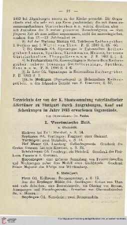 Verzeichnis der von der K. Staatssammlung vaterländischer Altertümer zu Stuttgart durch Ausgrabungen, Kauf und Schenkungen im Jahr 1893 erworbenen Gegenstände