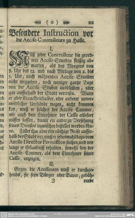 Besondere Instruction vor die Accise-Controlleurs zu Halle
