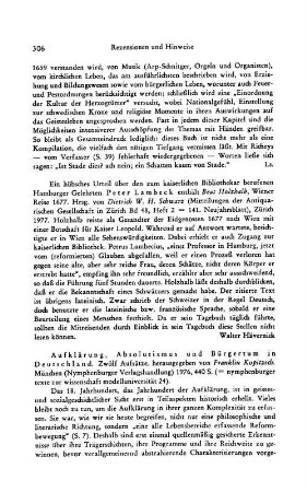 Aufklärung, Absolutismus und Bürgertum in Deutschland, zwölf Aufsätze, hrsg. von Franklin Kopitzsch, (Nymphenburger Texte zur Wissenschaft, Modelluniversität, 24) : München, Nymphenburger Verlagshandlung, 1976