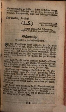 Seiner Churfürstlichen Durchleucht zu Pfalz etc. etc. Hof- und Staats-Kalender für das Jahr .... 1785, 1785