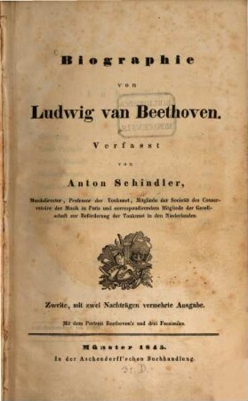Biographie von Ludwig van Beethoven : mit dem Portrait Beethoven's und drei Facsimiles