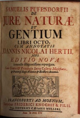 Samuelis Pufendorfii De Iure Naturae Et Gentium Libri Octo