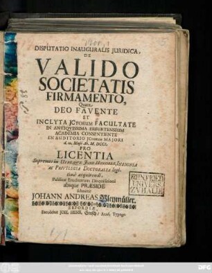 Disputatio Inauguralis Juridica, De Valido Societatis Firmamento