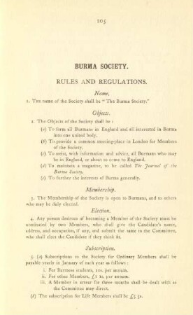 Burma Society. Rules and Regulations