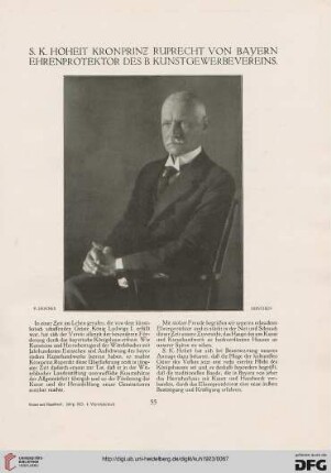 S.K. Hoheit Kronprinz Ruprecht von Bayern Ehrenprotektor des B. Kunstgewerbevereins