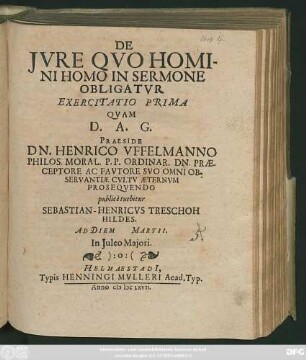 De Iure Quo Homini Homo In Sermone Obligatur Exercitatio Prima