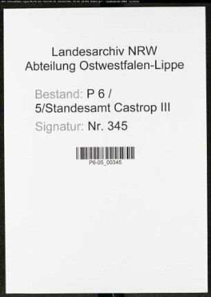 Sterberegister Standesamt Castrop-Rauxel Castrop III