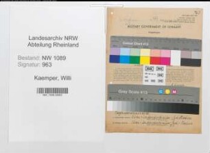 Entnazifizierung Willi Kaemper , geb. 23.11.1914 (Polizist)