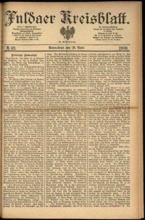 Erste Ausgabe vom Samstag, den 28. April 1900.
