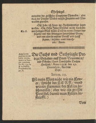 Die Sechs und Sechszigste Predigt/ ...