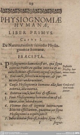 Caput I. De Natura, causis & subiecto Physiognomiae humanae.