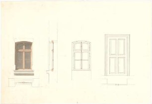 Fischer, Theodor; Studienarbeiten - Fenster u. Tür (Grundrisse, Ansichten, Schnitt)