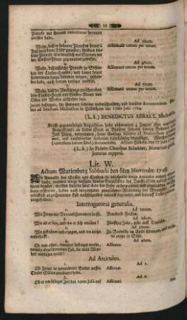 Lit. W. Actum Marienburg Sabbathi den 6. Novembr. 1728