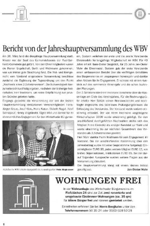 Bericht von der Jahreshauptversammlung des WBV