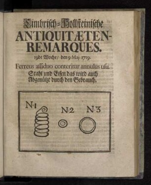 Cimbrisch-Hollsteinische Antiquitæten-Remarques. 19de Woche/ den 9 Maj. 1719.