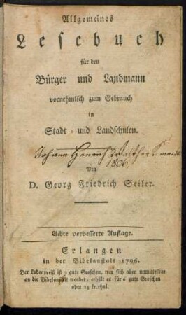 Allgemeines Lesebuch für den Bürger und Landmann : vornehmlich zum Gebrauch in Stadt- und Landschulen