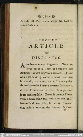 Neuvieme Article Des Disgraces