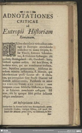 Adnotationes Criticae ad Eutropii Historiam Romanam